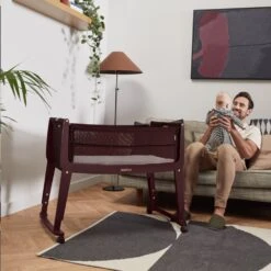 SnuzPod Studio Bedside Crib With Mattress Rome Burgundy -Baby Supplies BFJTI6