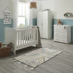 Babymore Caro 4-1 Cot Bed 3 Piece Nursery Set – White Wash