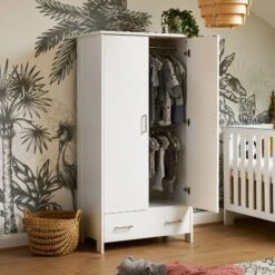 Obaby Nika 4 Piece Nursery Room Set/Under Drawer- White -Baby Supplies Nika wardrobe white 2 scaled 1 1