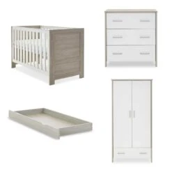 Obaby Nika 4 Piece Nursery Room Set/Under Drawer – Grey Wash/White -Baby Supplies Nika 21OB1004D3UD