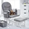 Obaby Reclining Glider Chair And Stool – White With Grey Cushions