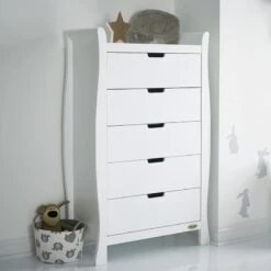 Obaby Stamford Sleigh Tall Chest Of Drawers – White -Baby Supplies Obaby Stamford Sleigh Tall Chest of Drawers White