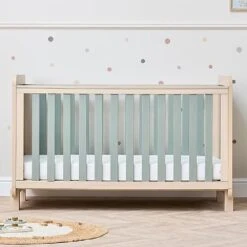 Tutti Bambini Kuba Cot Bed – Pickled Oak/Sage Weave -Baby Supplies RTYHN7UJ
