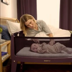 SnuzPod Studio Bedside Crib With Mattress Rome Burgundy -Baby Supplies SGEY47