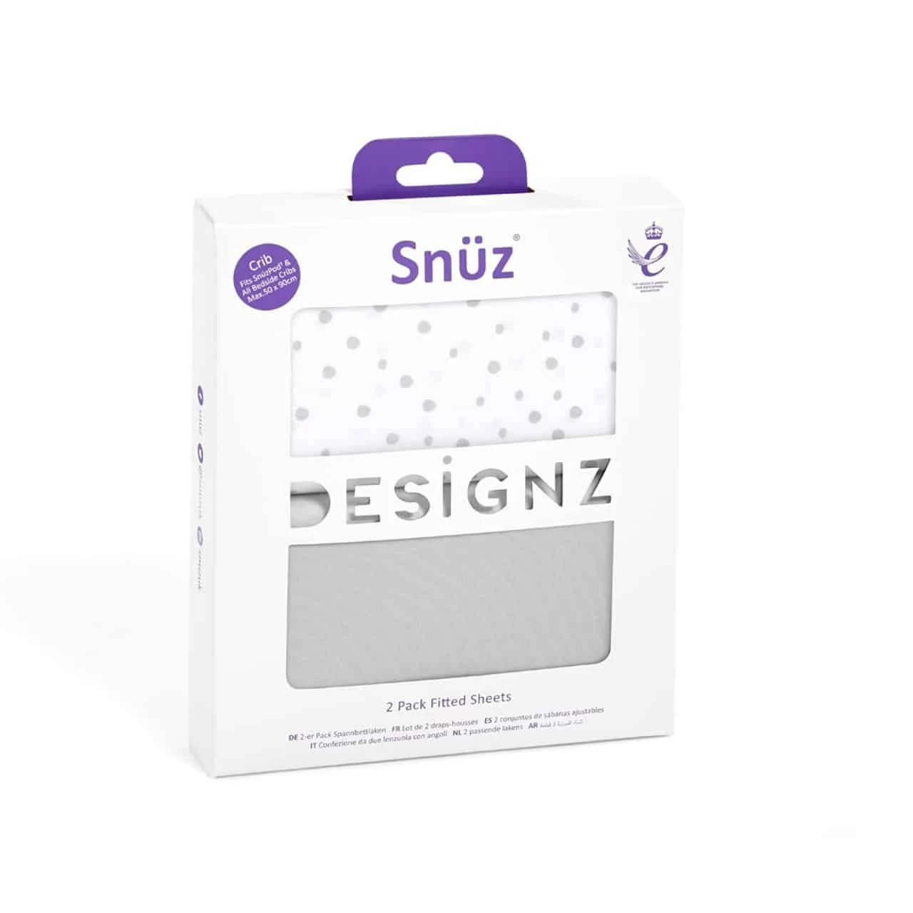 Snuz Crib 2 Pack Fitted Sheets Grey Spot 4 Snuz Crib 2 Pack Fitted Sheets Grey Spot - Image 2