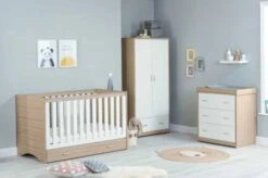 Babymore Veni 5 Piece Nursery Room Set With Underdrawer – White/Oak