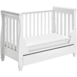 Babymore Eva Dropside 3 Piece Nursery Room Set – White -Baby Supplies babymore dropside cotbed in white side on side removed