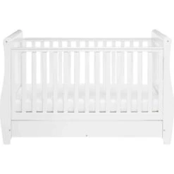Babymore Stella Dropside Sleigh Cot Bed 2 Piece Nursery Room Set – White -Baby Supplies babymore stella cot bed dropside sleigh 1