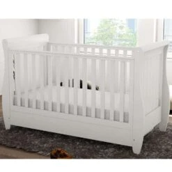 Babymore Stella Dropside Sleigh Cot Bed 2 Piece Nursery Room Set – White -Baby Supplies babymore stella cot bed dropside sleigh 4 1