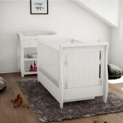 Babymore Stella Dropside Sleigh Cot Bed 4 Piece Nursery Room Set – White -Baby Supplies babymore stella cot bed dropside sleigh 5