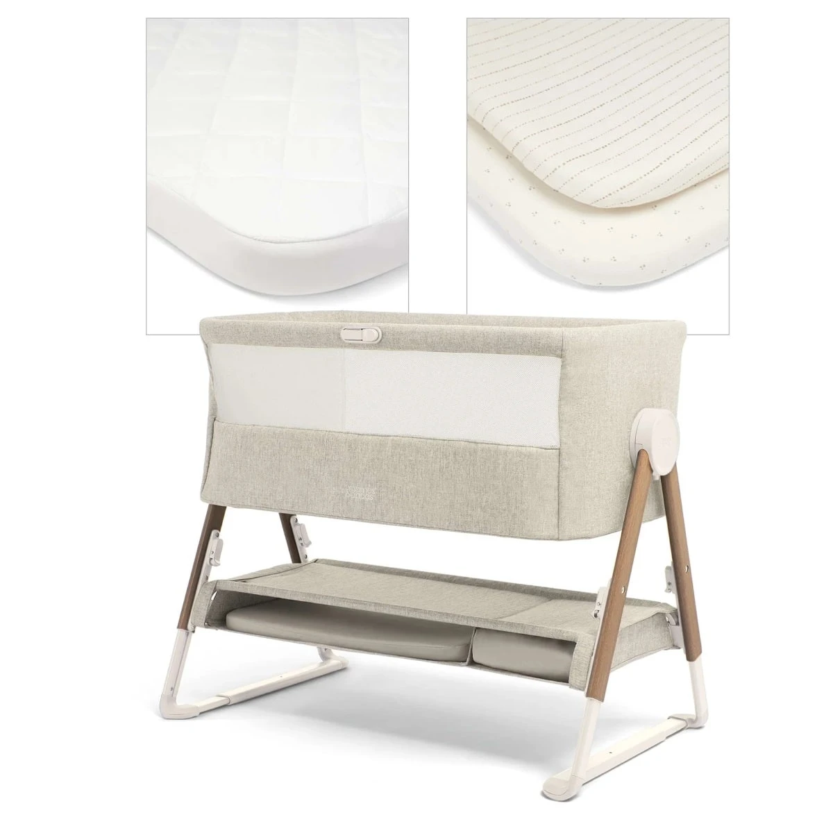 Mamas & Papas Lua Bedside Crib Fawn Bundle Oat And Spot 3 Mamas & Papas Lua Bedside Crib Fawn Bundle Oat And Spot