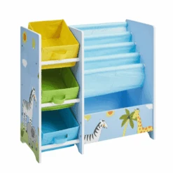 Liberty House Toys Safari Book Display Unit With Fabric Storage Boxes -Baby Supplies eg