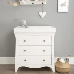 CuddleCo Clara 3 Piece Nursery Set With Mattress – White -Baby Supplies io98078