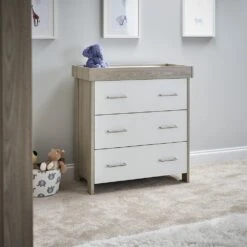 Obaby Nika 4 Piece Nursery Room Set/Under Drawer – Grey Wash/White -Baby Supplies obaby nika dresser grey wash white 1