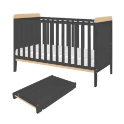 Tutti Bambini Rio 2 Piece Nursery Room Set – Slate Grey/Oak -Baby Supplies rio cot bed slate grey oak and cot top changer scaled 1