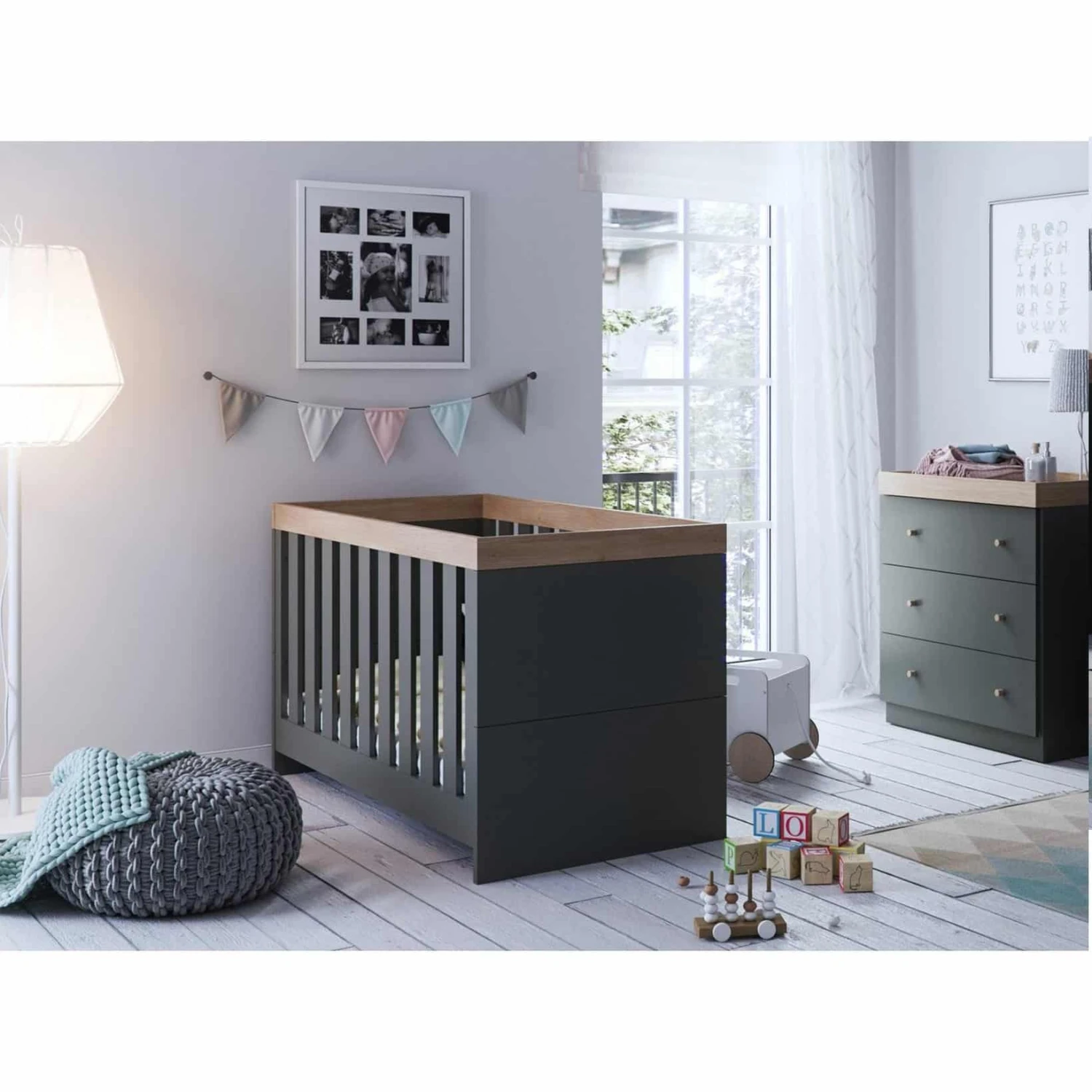 Sennen 2 Piece Nursery Room Set – Anthracite/ Oak 3 Sennen 2 Piece Nursery Room Set – Anthracite/ Oak