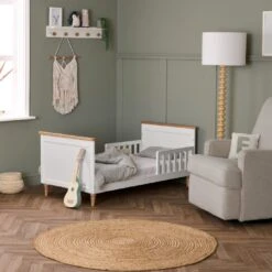 Orla Cot Bed – White With Oak -Baby Supplies sgey4r5u6