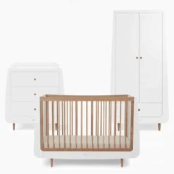 SnuzKot Skandi 3 Piece Nursery Room Set Bundle – White With Oak