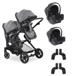 Hauck Melange Grey Atlantic Twin Stroller With 2 X Car Seats